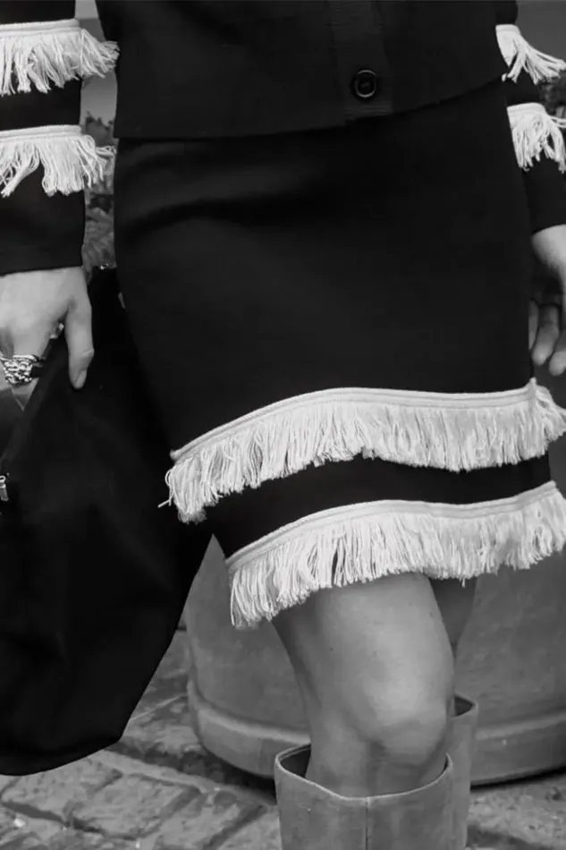 Never Fully Dressed Black And Cream Fringe Jake Skirt Women Knitwear