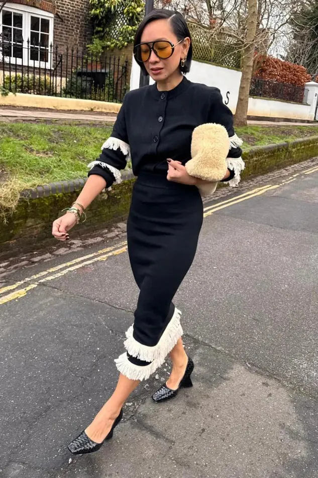 Never Fully Dressed Black And Cream Fringe Straight Knit Skirt Women Knitwear