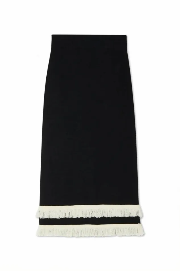Never Fully Dressed Black And Cream Fringe Straight Knit Skirt Women Knitwear