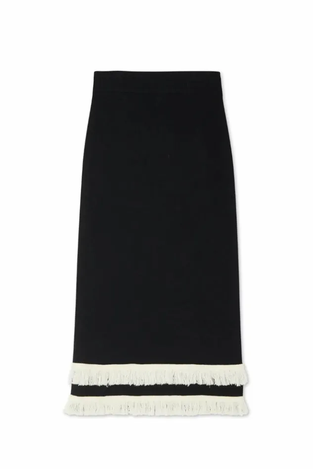 Never Fully Dressed Black And Cream Fringe Straight Knit Skirt Women Knitwear