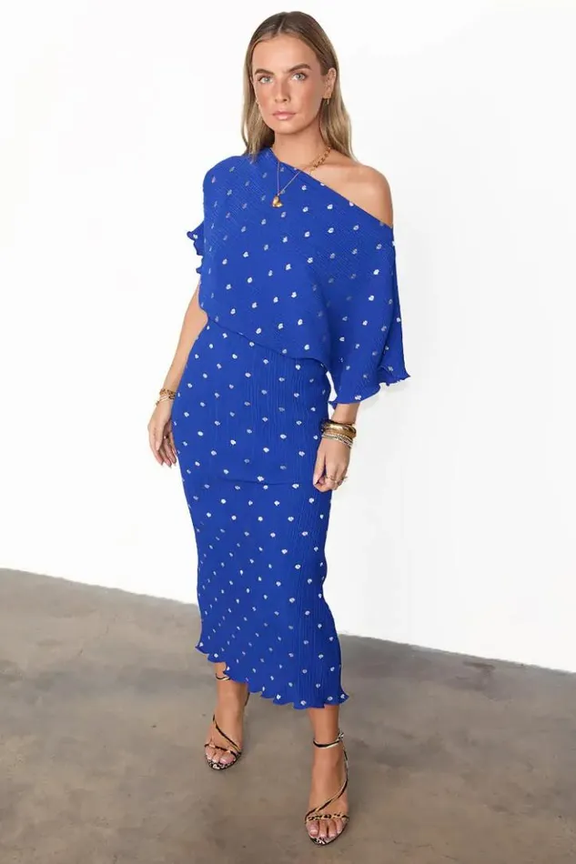 Never Fully Dressed Blue Tilly Plisse Dress Women Nfd Classics