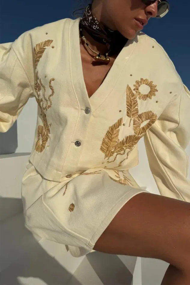 Never Fully Dressed Ecru Cove Raffia Jacket Women Jackets and Coats