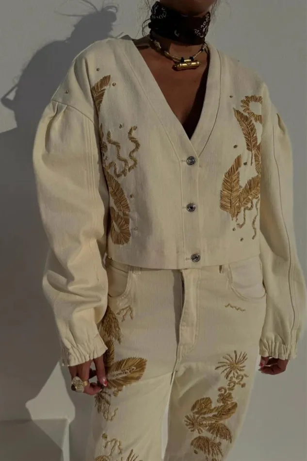 Never Fully Dressed Ecru Cove Raffia Jacket Women Jackets and Coats