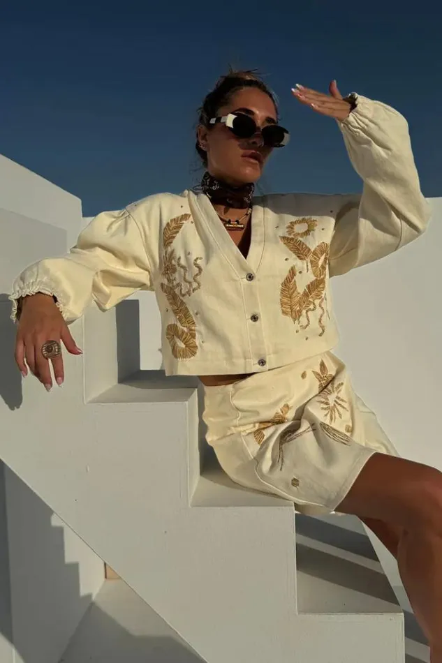 Never Fully Dressed Ecru Cove Raffia Jacket Women Jackets and Coats