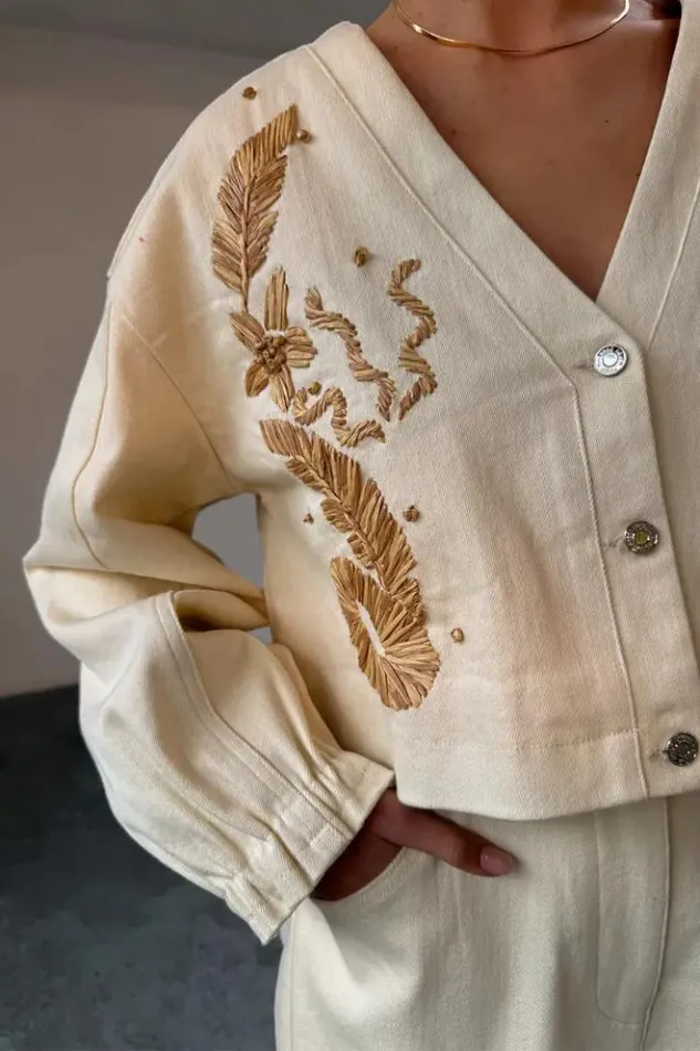 Never Fully Dressed Ecru Cove Raffia Jacket Women Jackets and Coats