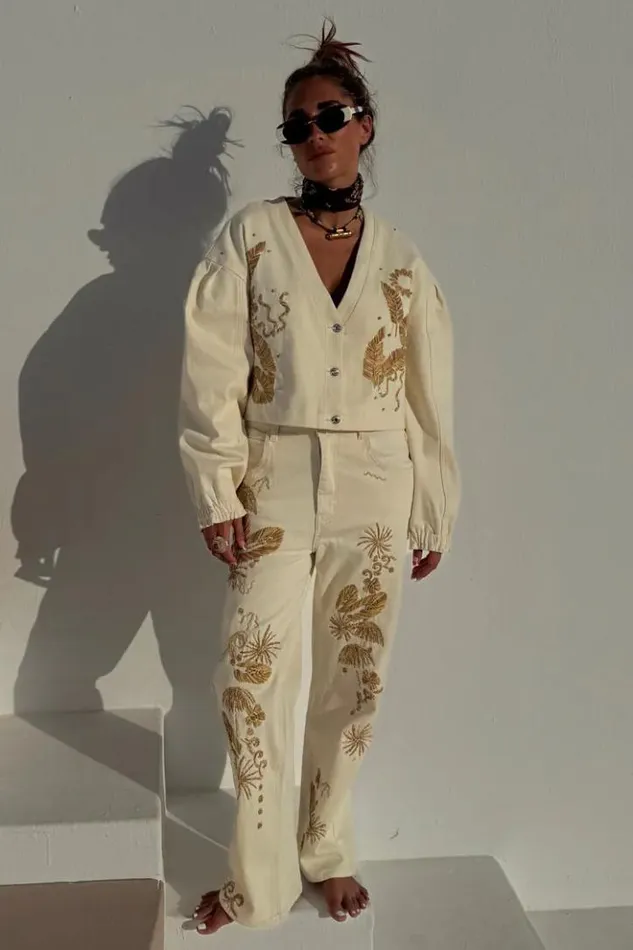 Never Fully Dressed Ecru Cove Raffia Jacket Women Jackets and Coats