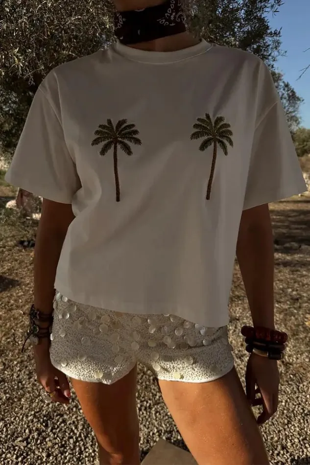 Never Fully Dressed Embroidered Palm Boob T Shirt Women Newness