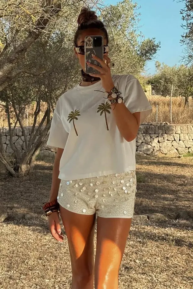 Never Fully Dressed Embroidered Palm Boob T Shirt Women Newness