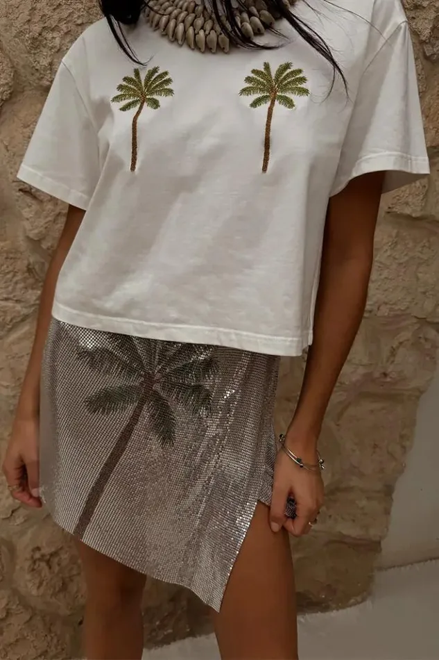 Never Fully Dressed Embroidered Palm Boob T Shirt Women Newness
