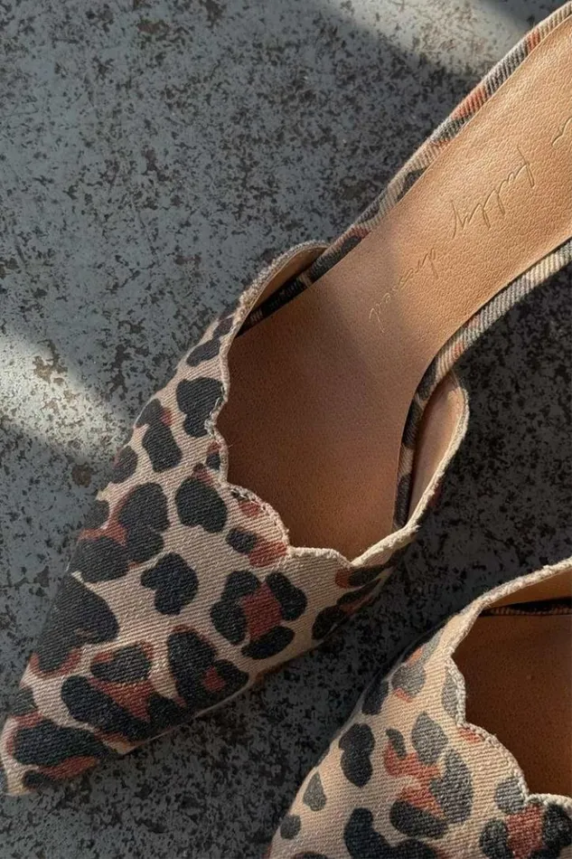 Never Fully Dressed Leopard Denim Scallop City Mules Women Newness