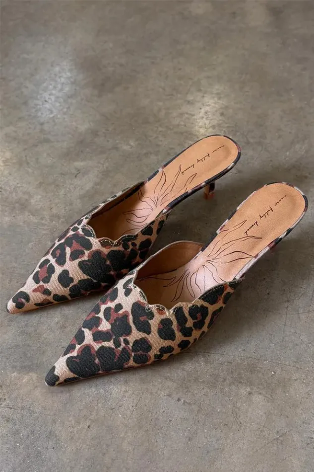 Never Fully Dressed Leopard Denim Scallop City Mules Women Newness