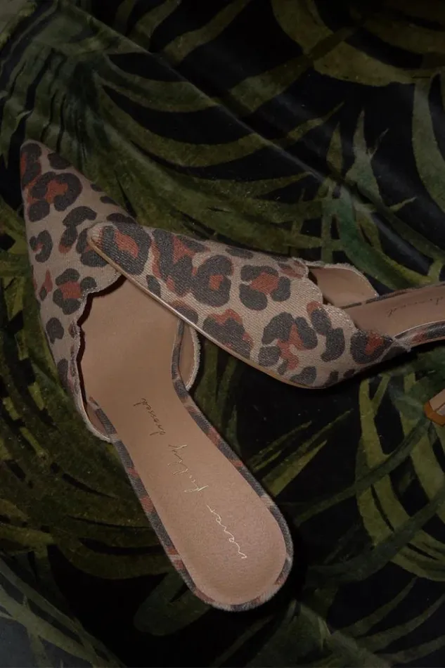 Never Fully Dressed Leopard Denim Scallop City Mules Women Newness