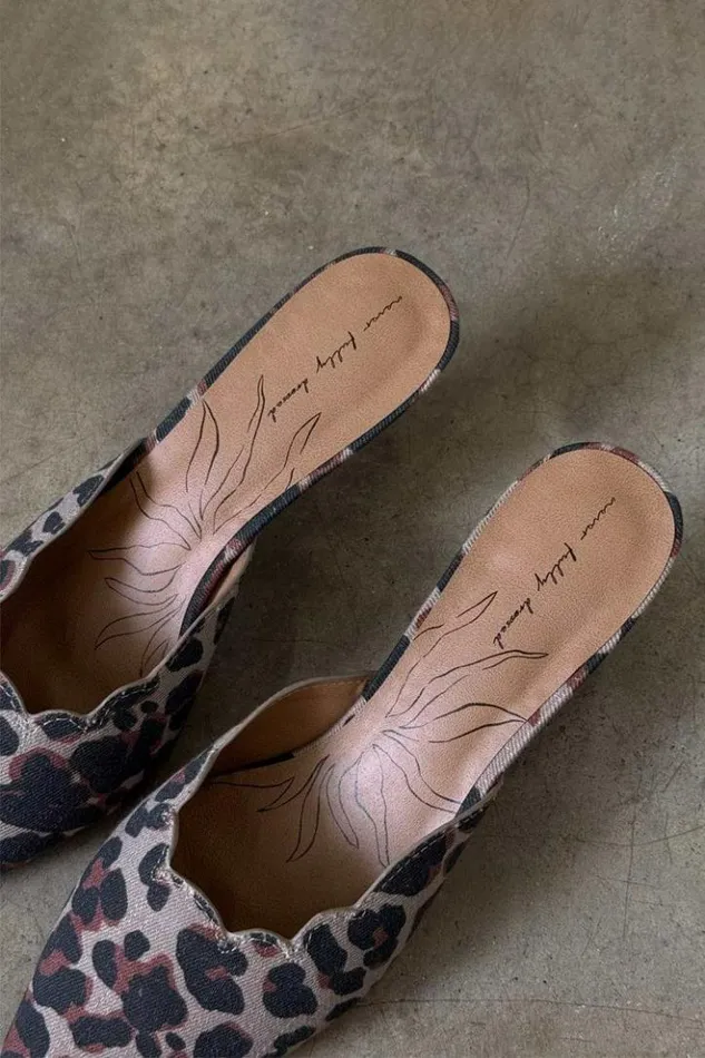 Never Fully Dressed Leopard Denim Scallop City Mules Women Newness