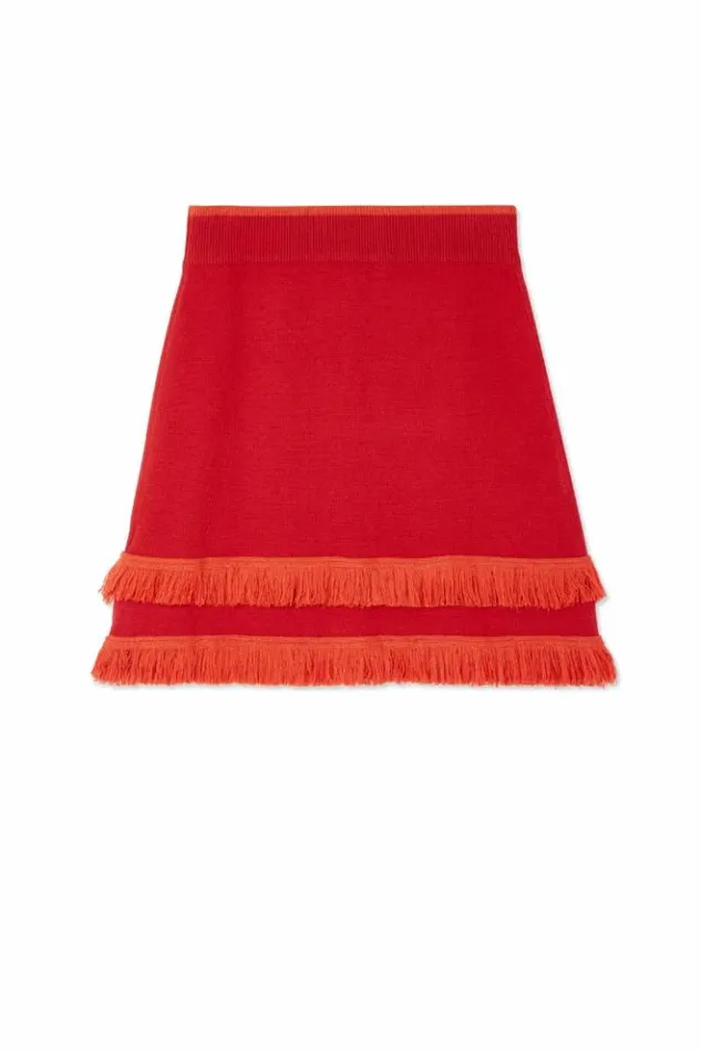 Never Fully Dressed Red Fringe Jake Skirt Women Knitwear