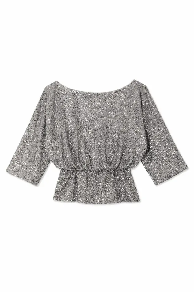 Never Fully Dressed Silver Sequin Tilly Top Women Tops and TShirts