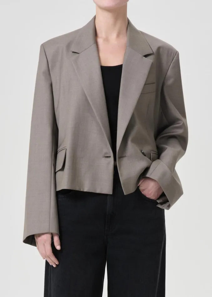NonDenim Women Agolde Shoreditch Ski Club X AGOLDE Callie Cropped Blazer In Khaki Wool
