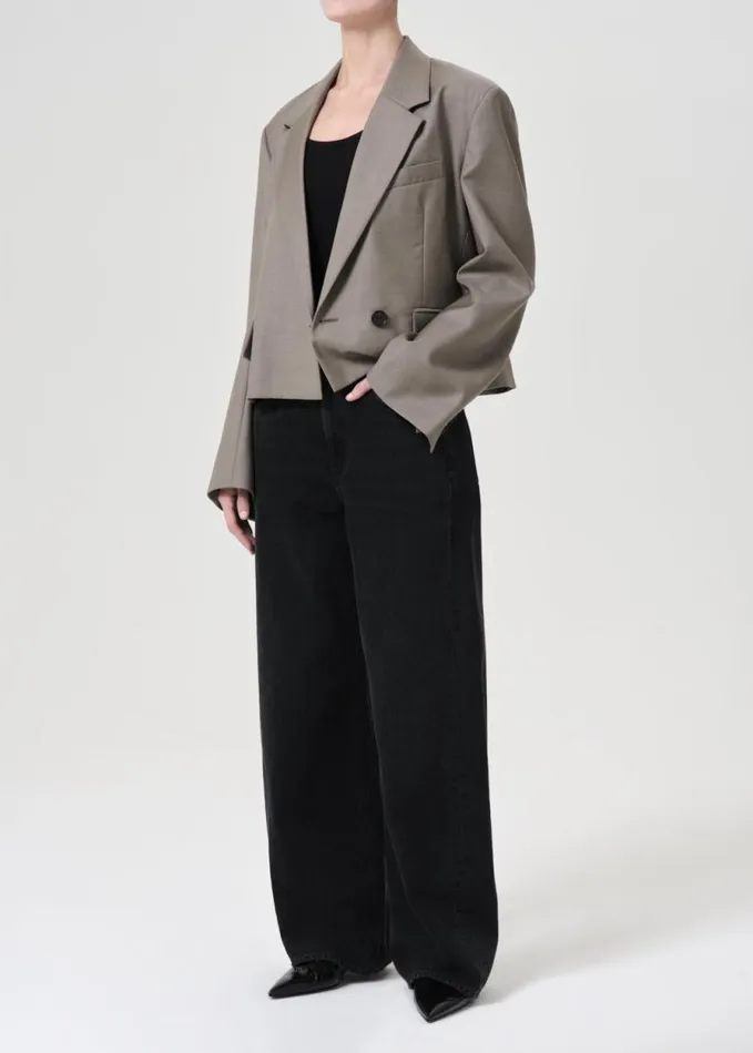 NonDenim Women Agolde Shoreditch Ski Club X AGOLDE Callie Cropped Blazer In Khaki Wool