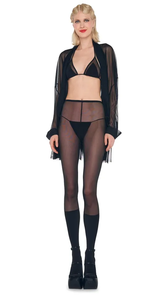 Norma Kamali Bottoms BOOT HIGH LEGGING W FOOTSIE Blackblack Mesh 8211 Clothing