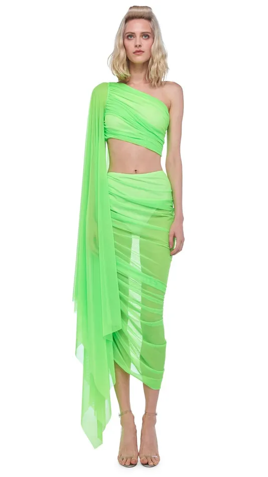 Norma Kamali Bottoms DIANA LONG SKIRT Neon Green 8211 Clothing