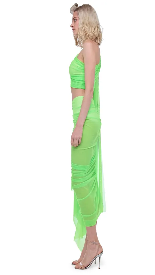 Norma Kamali Bottoms DIANA LONG SKIRT Neon Green 8211 Clothing