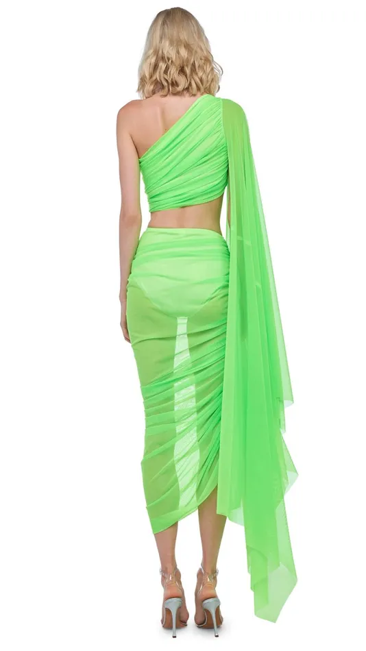 Norma Kamali Bottoms DIANA LONG SKIRT Neon Green 8211 Clothing