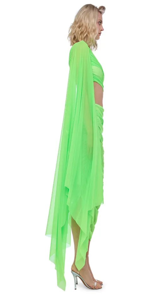 Norma Kamali Bottoms DIANA LONG SKIRT Neon Green 8211 Clothing