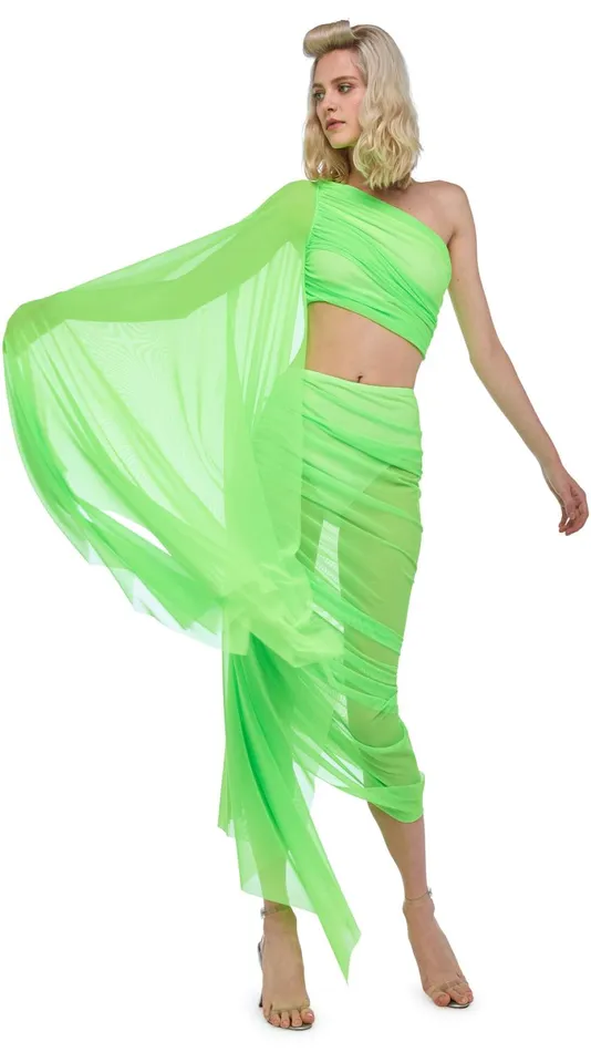 Norma Kamali Bottoms DIANA LONG SKIRT Neon Green 8211 Clothing