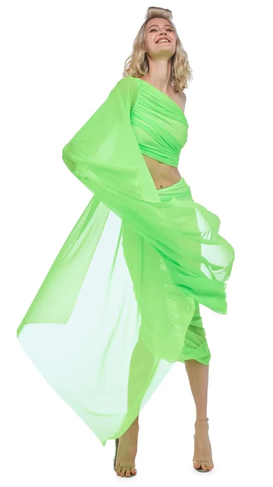 Norma Kamali Bottoms DIANA LONG SKIRT Neon Green 8211 Clothing