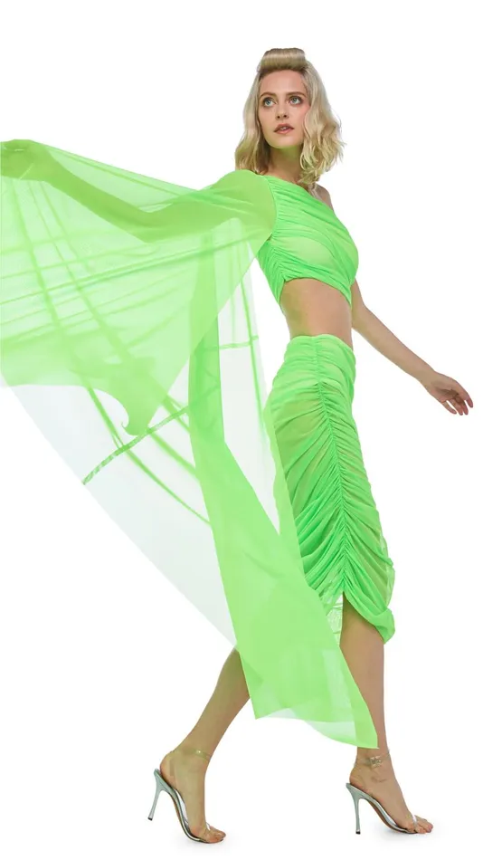 Norma Kamali Bottoms DIANA LONG SKIRT Neon Green 8211 Clothing
