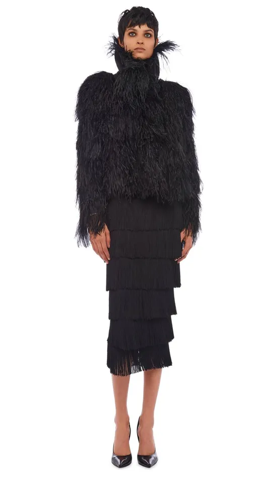 Norma Kamali Bottoms FRINGE SKIRT TO MIDCALF Black 8211 Clothing
