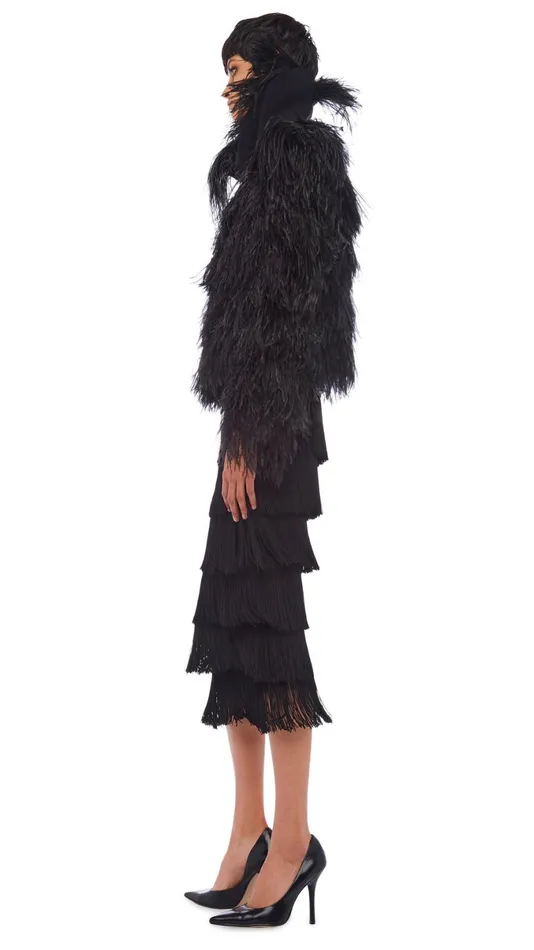 Norma Kamali Bottoms FRINGE SKIRT TO MIDCALF Black 8211 Clothing