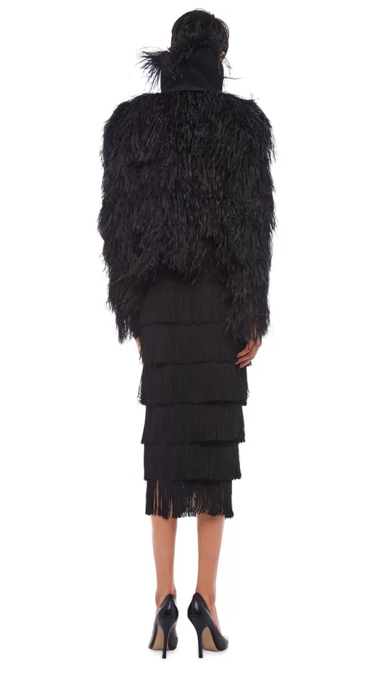 Norma Kamali Bottoms FRINGE SKIRT TO MIDCALF Black 8211 Clothing