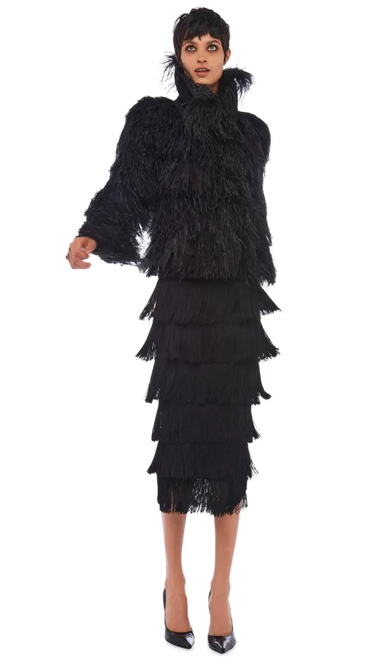 Norma Kamali Bottoms FRINGE SKIRT TO MIDCALF Black 8211 Clothing