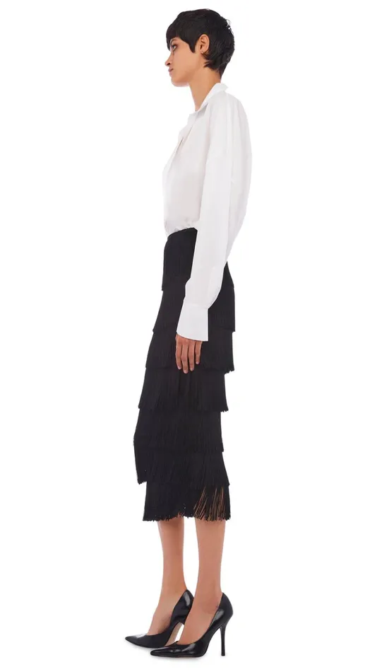 Norma Kamali Bottoms FRINGE SKIRT TO MIDCALF Black 8211 Clothing