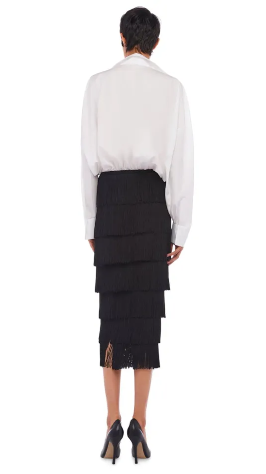 Norma Kamali Bottoms FRINGE SKIRT TO MIDCALF Black 8211 Clothing