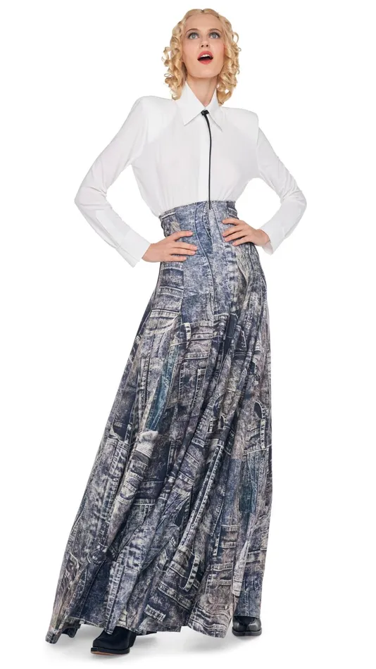 Norma Kamali Bottoms LONG GRACE SKIRT Blacknavy Denim Print 8211 Clothing