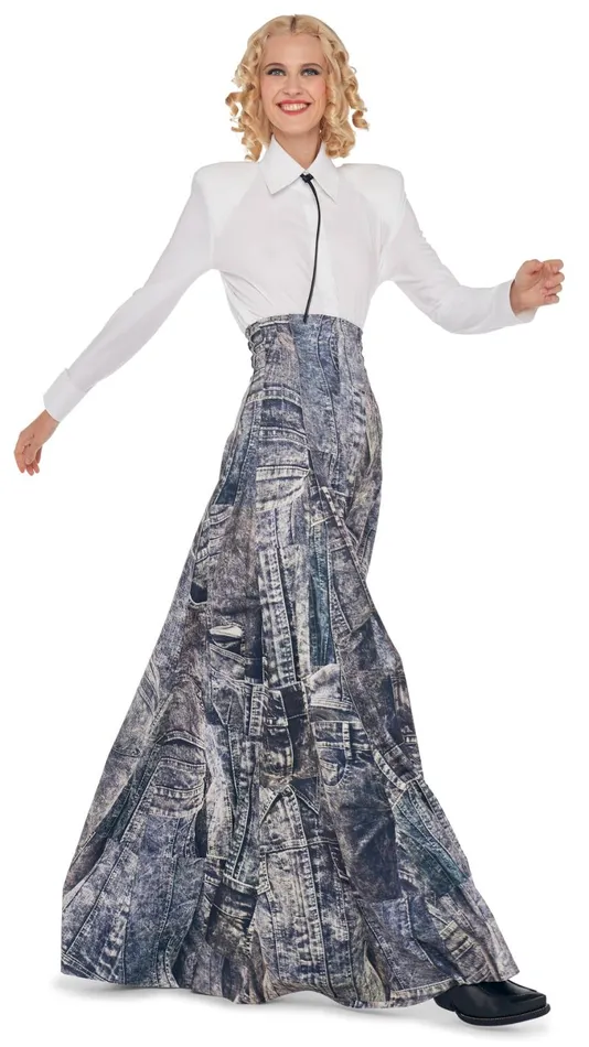 Norma Kamali Bottoms LONG GRACE SKIRT Blacknavy Denim Print 8211 Clothing