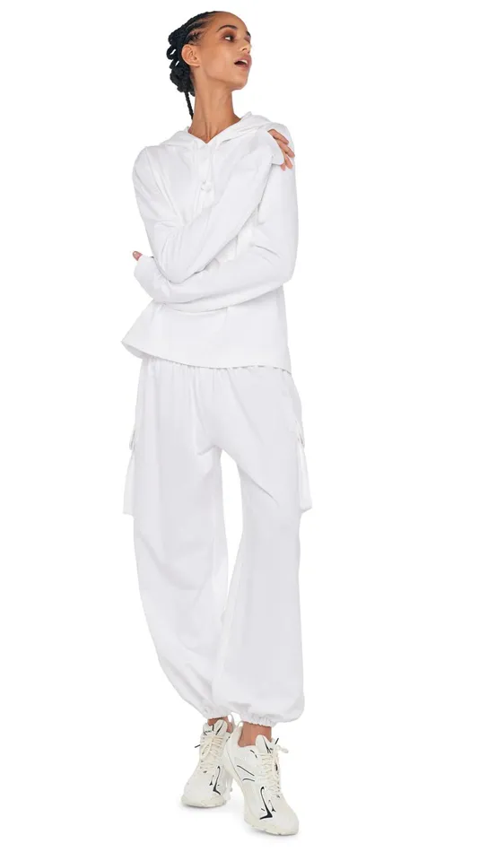 Norma Kamali Bottoms OS BF CARGO SWEATPANT Snow White 8211 Clothing