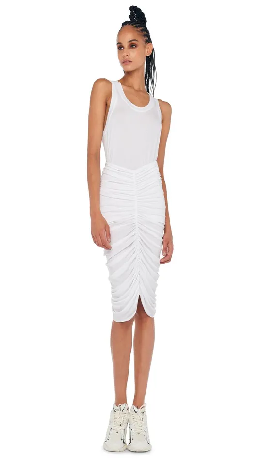 Norma Kamali Bottoms SHIRRED SKIRT TO KNEE Snow White 8211 Clothing