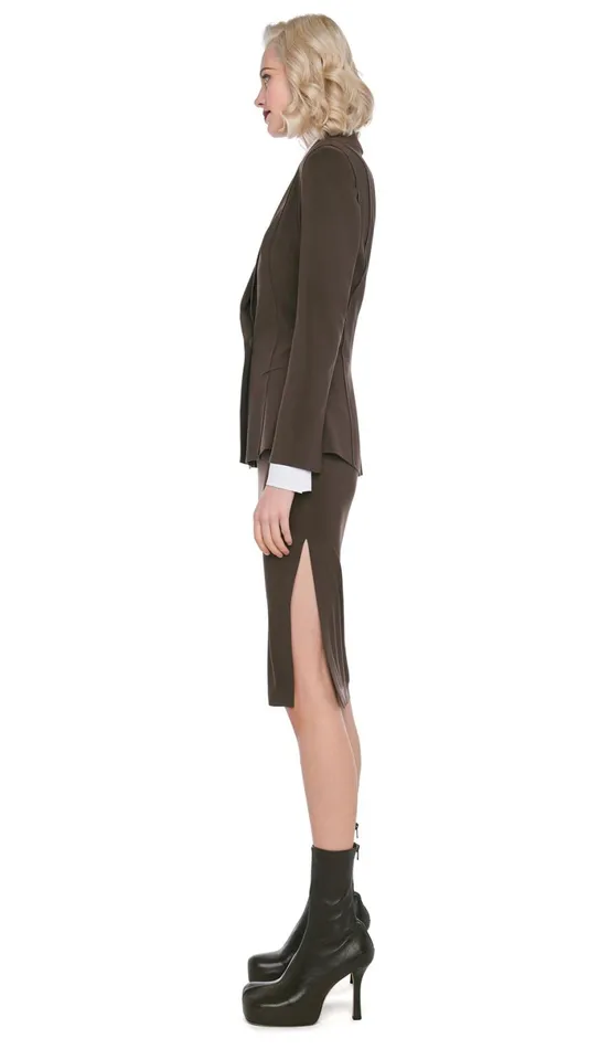 Norma Kamali Bottoms SIDE SLIT SKIRT COVER THE KNEE Chocolate 8211 Clothing