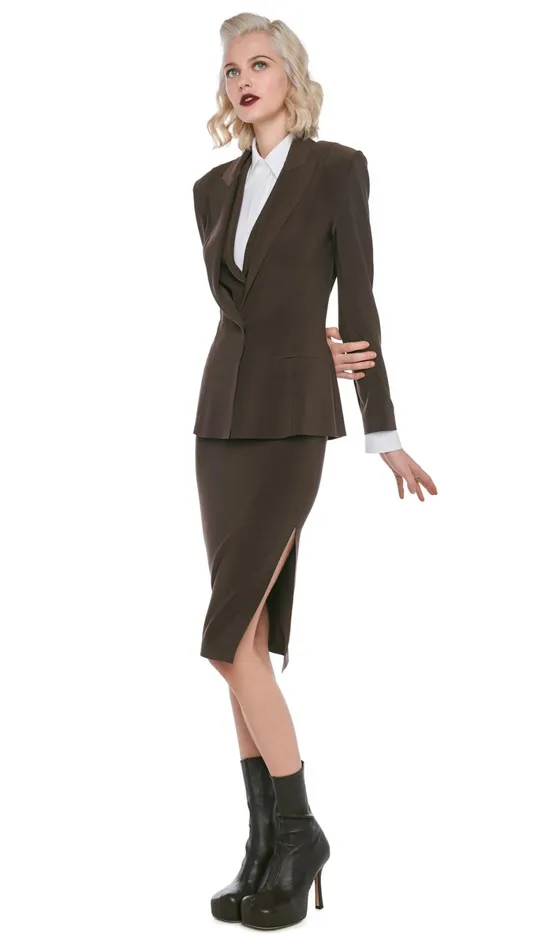 Norma Kamali Bottoms SIDE SLIT SKIRT COVER THE KNEE Chocolate 8211 Clothing