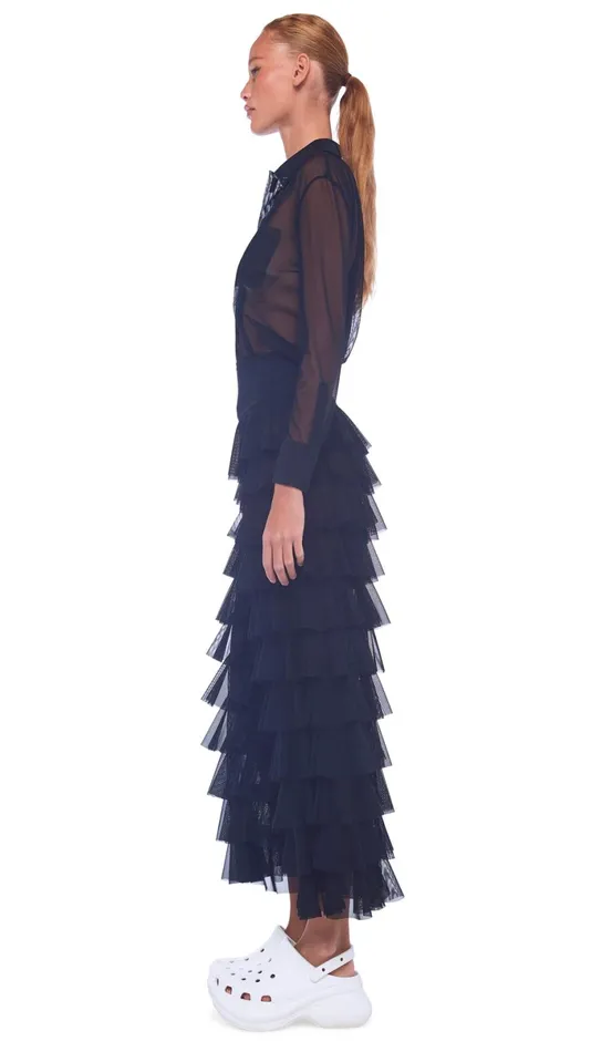 Norma Kamali Bottoms WIDE LEG RUFFLE PANT Black 8211 Clothing
