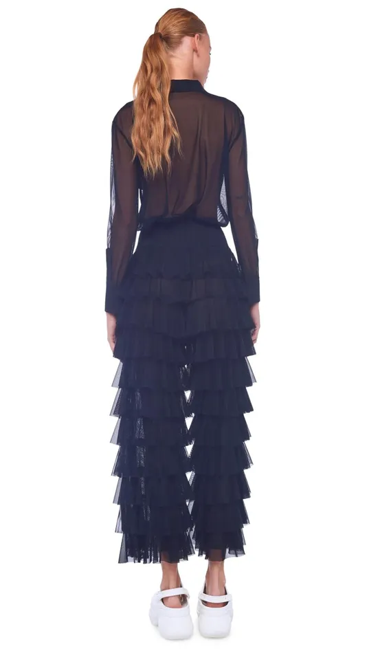 Norma Kamali Bottoms WIDE LEG RUFFLE PANT Black 8211 Clothing