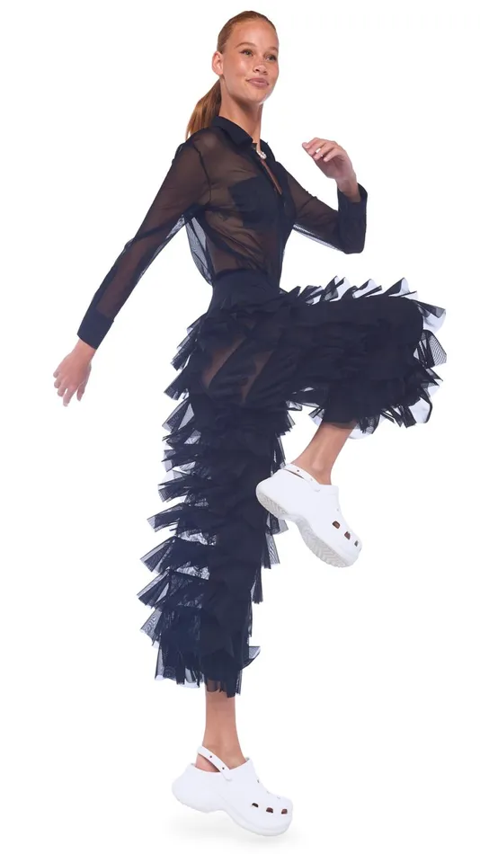 Norma Kamali Bottoms WIDE LEG RUFFLE PANT Black 8211 Clothing