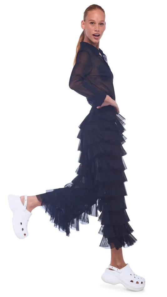 Norma Kamali Bottoms WIDE LEG RUFFLE PANT Black 8211 Clothing