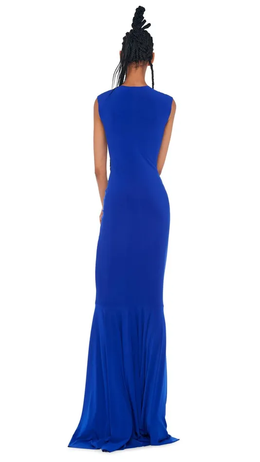 Norma Kamali Dresses DEEP V NECK SHIRRED FISHTAIL GOWN Electric Blue 8211 Clothing Norma Kamali Dresses DEEP V NECK SHIRRED FISHTAIL GOWN Electric Blue 8211 Clothing