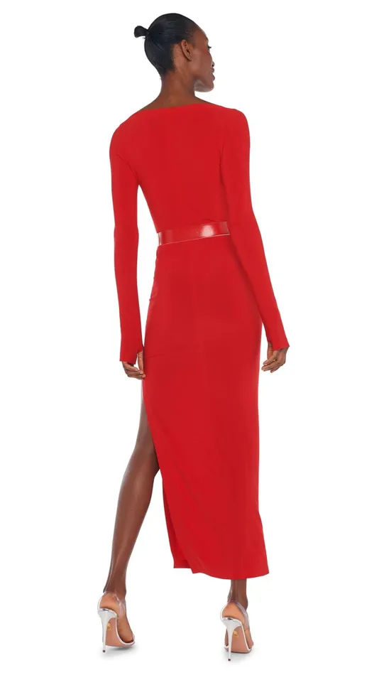 Norma Kamali Dresses SCOOP NECK SIDE SLIT GOWN Tiger Red 8211 Clothing