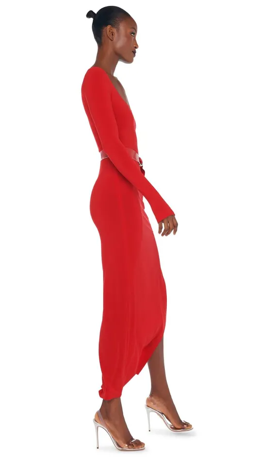 Norma Kamali Dresses SCOOP NECK SIDE SLIT GOWN Tiger Red 8211 Clothing