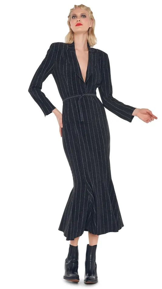 Norma Kamali Dresses SINGLE BREASTED FISHTAIL DRESS Woven Pinstripe 8211 Clothing Norma Kamali Dresses SINGLE BREASTED FISHTAIL DRESS Woven Pinstripe 8211 Clothing