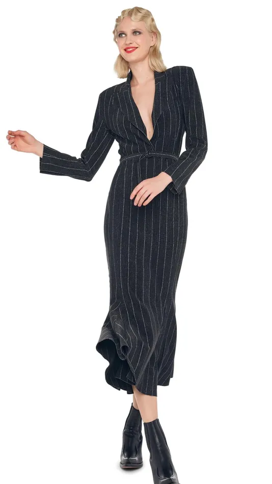 Norma Kamali Dresses SINGLE BREASTED FISHTAIL DRESS Woven Pinstripe 8211 Clothing Norma Kamali Dresses SINGLE BREASTED FISHTAIL DRESS Woven Pinstripe 8211 Clothing